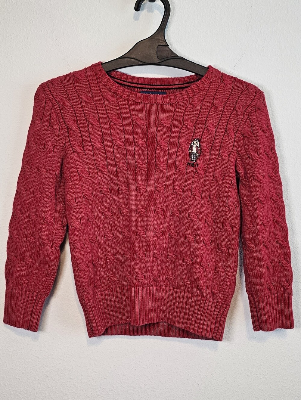Polo Ralph Lauren Boys Red Cable-Knit Polo Bear Sweater Size 5